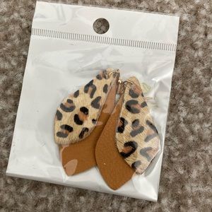 Leather and Faux Fur Drop Earrings Animal Print